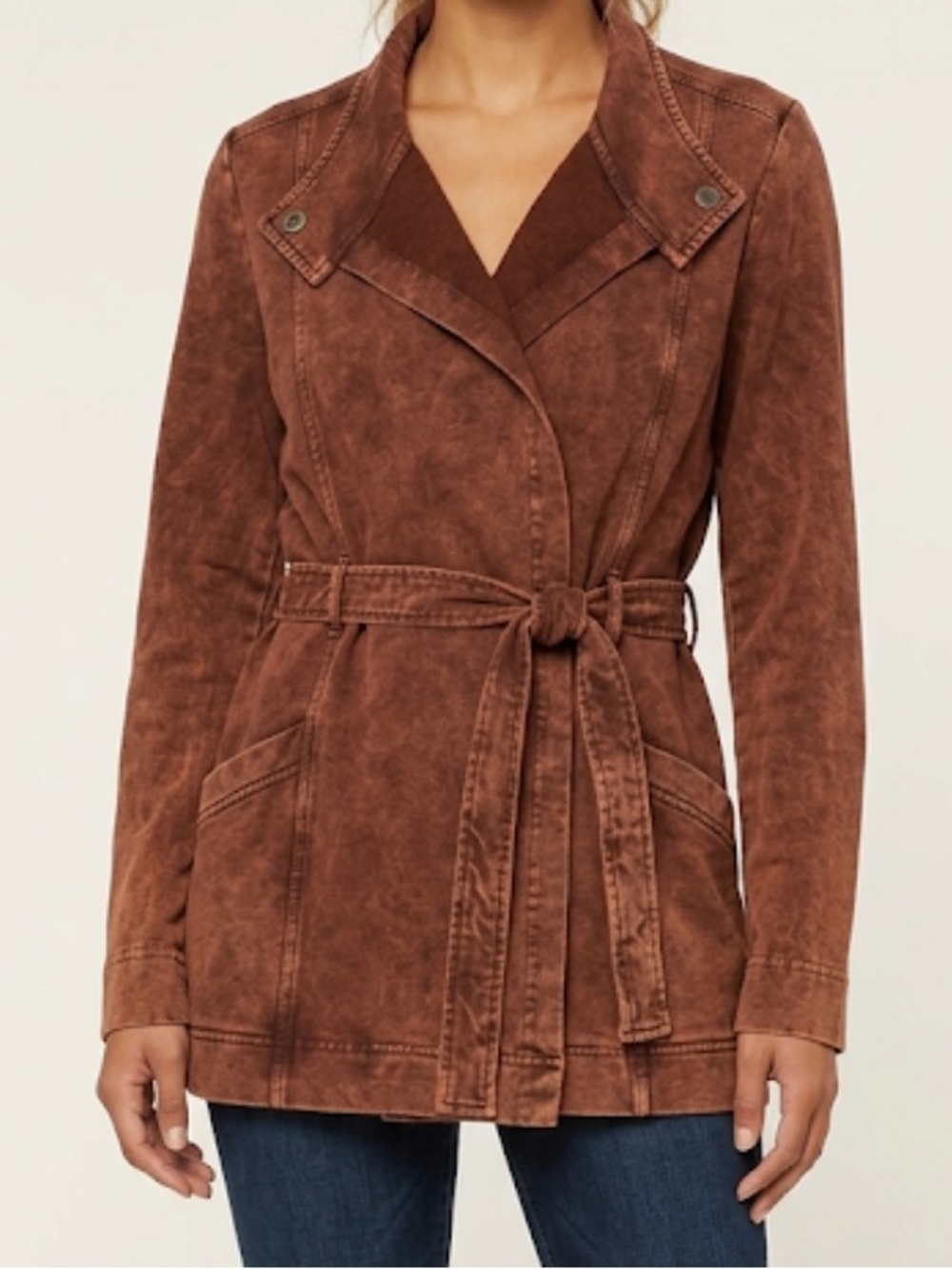 Testimony Los Angeles French Terry Elegant Brown Belted Trench Coat